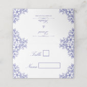Blue Verziert Floral Wedge Platzkarte (Außenseite Aufgefaltet)