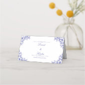 Blue Verziert Floral Wedge Platzkarte (Rückseite)