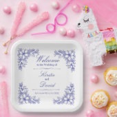 Blue Verziert Floral Wedpaper Teller (Party)