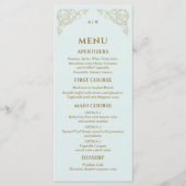 Blue Verziert Monogram Baroque Wedding Menu Menükarte (Vorderseite)