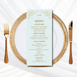 Blue Verziert Monogram Baroque Wedding Menu Menükarte