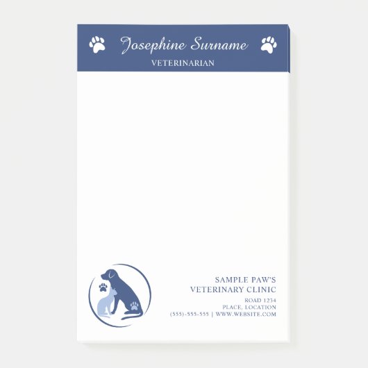 Blue Veterinarian Vet Clinic Logo und Text Post-it Klebezettel (Vorderseite)