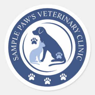 Blue Veterinarian Vet Clinic Logo und Text Runder Aufkleber