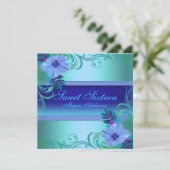 Blue Vibrany Blume 16 . Geburtstag Invite Einladung (Stehend Vorderseite)