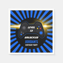 Blue Video Game Birthday Napkins Serviette