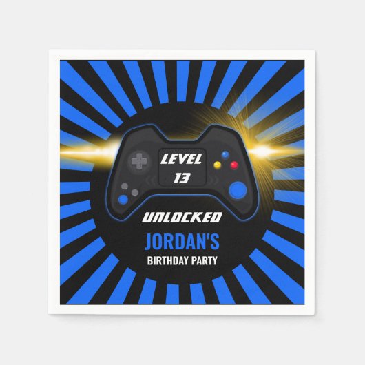 Blue Video Game Birthday Napkins Serviette (Vorderseite)