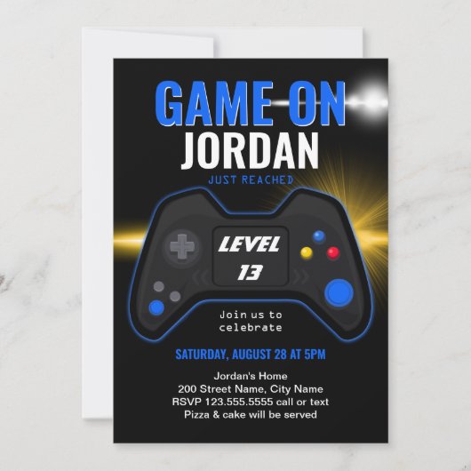 Blue Video Game Geburtstagseinladung (Vorderseite)