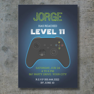 Blue Video Game Geburtstagseinladung Einladung