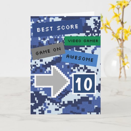 Blue Video Gamer 10. Geburtstag Karte (Gelbe Blume)