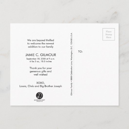 Blue Vielen Dank, dass Sie das zweite Baby-Foto vo Ankündigungspostkarte (Rückseite)