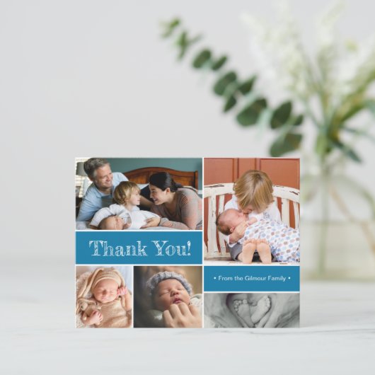 Blue Vielen Dank und Einführung des zweiten Baby-F Ankündigungspostkarte (Stehend Vorderseite)