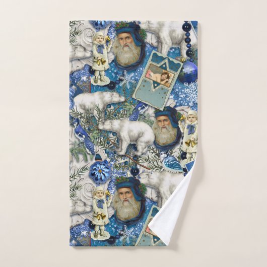 Blue Viktorianisch Christmas Collage Badhandtuch Set (Handtuch)