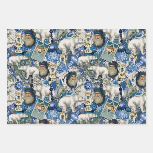 Blue Viktorianisch Christmas Collage Geschenkpapier Set (Vorderseite)