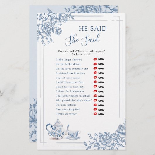 Blue Viktorianisch Garden Bridal Tee sagte er, sie (Vorne/Hinten)