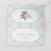 Blue Viktorianisch High Tee Party Platzkarte (Außenseite Aufgefaltet)