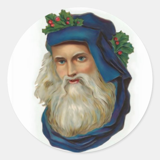 Blue Viktorianisch Santa Santa Runder Aufkleber (Vorderseite)