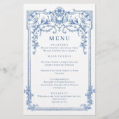 Blue Viktorianisch Verziert Grace Dinner Menu (Vorderseite)