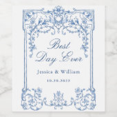 Blue Viktorianisch Verziert Grace Floral Boho Wedd Weinetikett (Einzelnes Label)