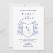 Blue Viktorianisch Wappen Hochzeit Einladung (Vorderseite)