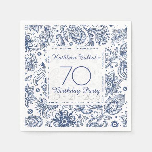 Blue Vintag 70. Geburtstagsparty Paper Napkin Serviette (Vorderseite)