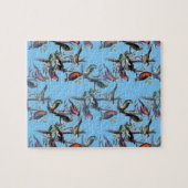 Blue Vintag Art Birds Muster Accessoires LeahG Puzzle (Horizontal)