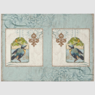 Blue Vintag Bird Französische Lilie Decoupage Seidenpapier
