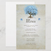 Blue Vintag Bird Heart Leaf Tree Wedding Menu (Vorne/Hinten)