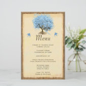 Blue Vintag Bird Heart Leaf Tree Wedding Menu (Stehend Vorderseite)
