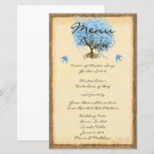 Blue Vintag Bird Heart Leaf Tree Wedding Menu (Vorne/Hinten)