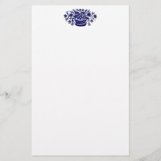Blue Vintag Blume Basket Stationery Briefpapier (Vorderseite)