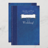 Blue Vintag Book and Buchzeichen Wedding Einladung (Vorne/Hinten)