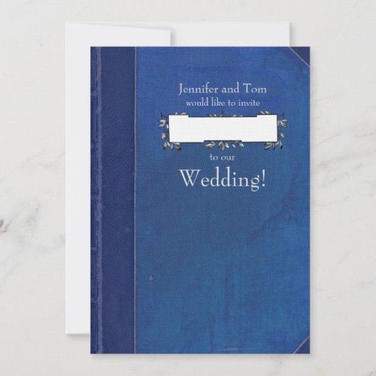 Blue Vintag Book and Buchzeichen Wedding Einladung (Vorderseite)