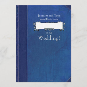 Blue Vintag Book and Buchzeichen Wedding Einladung