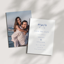 Blue Vintag Bow Foto Wedding Save The Date