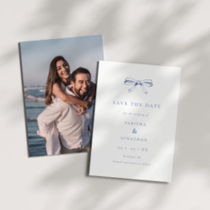 Blue Vintag Bow Foto Wedding Save The Date