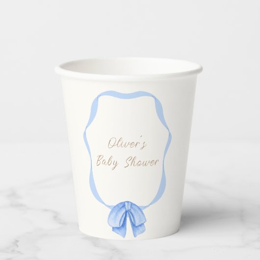 Blue Vintag Bow Ribbon Boy Baby Dusche Pappbecher (Vorderseite)