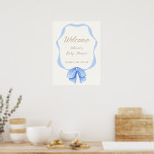 Blue Vintag Bow Ribbon Boy Baby Dusche Willkommen Poster (Küche)
