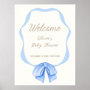 Blue Vintag Bow Ribbon Boy Baby Dusche Willkommen Poster