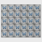 Blue Vintag Butterfly Damask Geschenkpapier (Flach)