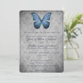 Blue Vintag Butterfly Damask Hochzeit Einladung (Stehend Vorderseite)