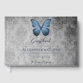 Blue Vintag Butterfly Damask Hochzeit Gästebuch (Vorderseite)