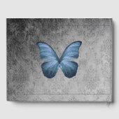 Blue Vintag Butterfly Damask Hochzeit Gästebuch (Rückseite)