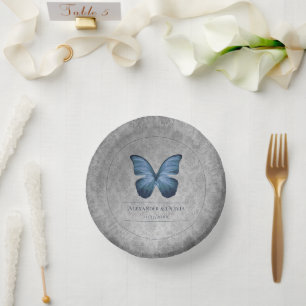 Blue Vintag Butterfly Damask Hochzeit Pappteller