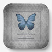 Blue Vintag Butterfly Damask Hochzeit Pappteller (Vorderseite)