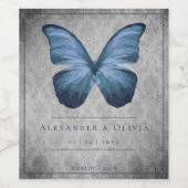 Blue Vintag Butterfly Damask Hochzeit Weinetikett (Einzelnes Label)