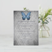 Blue Vintag Butterfly Damask Probe Dinner Einladung (Stehend Vorderseite)
