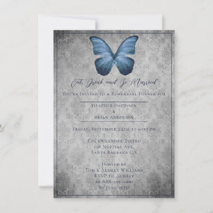 Blue Vintag Butterfly Damask Probe Dinner Einladung