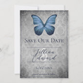 Blue Vintag Butterfly Damask Save the Date Ankündigung (Vorderseite)