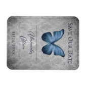 Blue Vintag Butterfly Damask Save the Date Magnet (Horizontal)