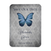 Blue Vintag Butterfly Damask Save the Date Magnet (Vertikal)